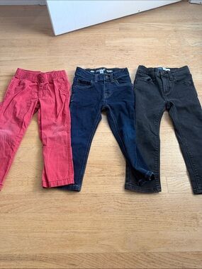 Kids Pull-On Jeans & Pants Trio - Red, Dark Blue & Black